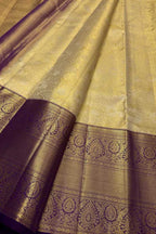 Exquisite Golden Handloom Kanjeevaram Pure Silk Saree - Luxurion World