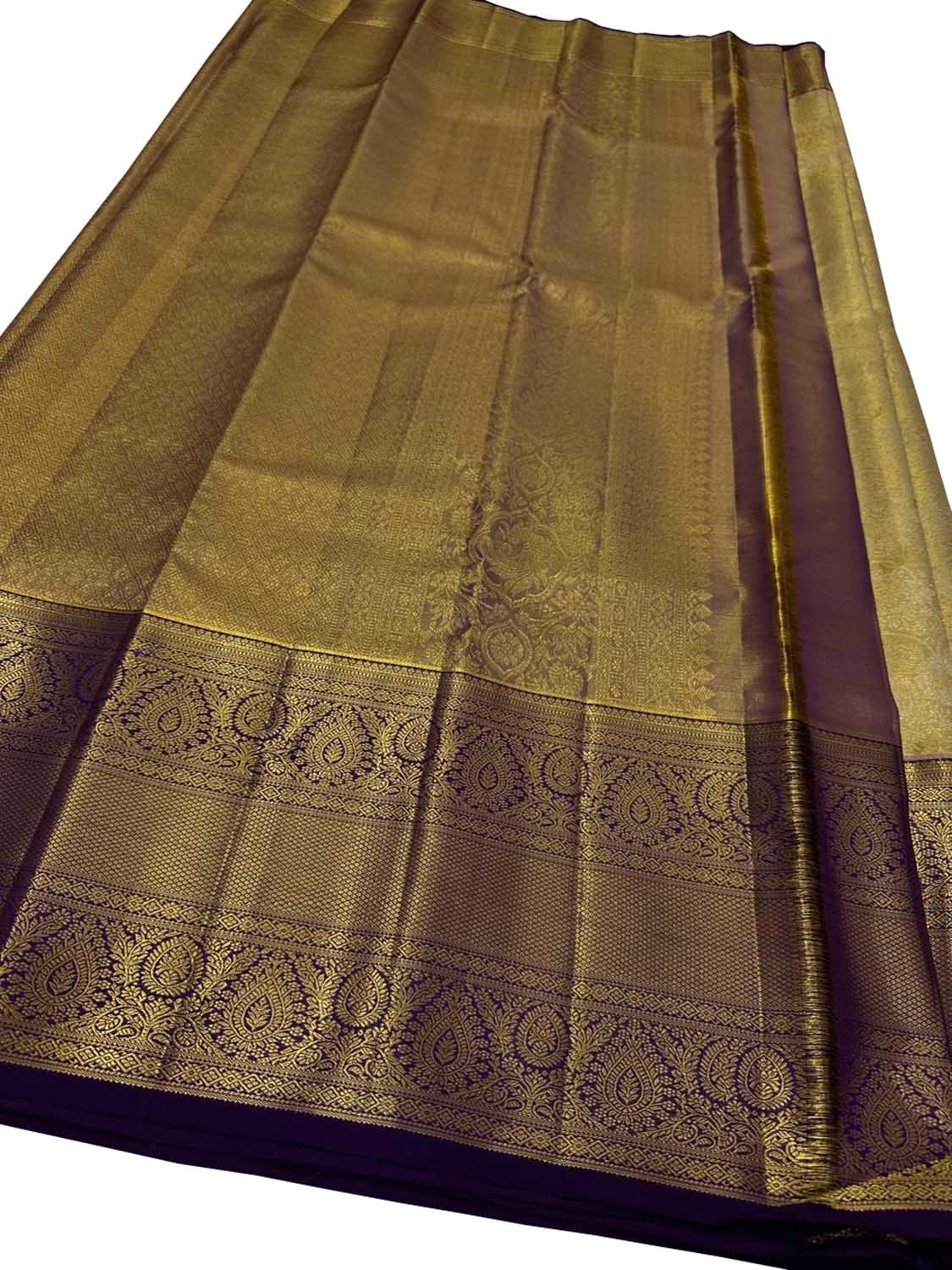 Exquisite Golden Handloom Kanjeevaram Pure Silk Saree - Luxurion World