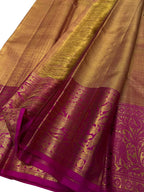 Exquisite Golden Handloom Kanjeevaram Pure Silk Saree - Luxurion World