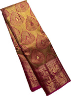 Exquisite Golden Handloom Kanjeevaram Pure Silk Saree - Luxurion World