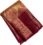 Exquisite Golden Handloom Kanjeevaram Pure Silk Saree - Luxurion World