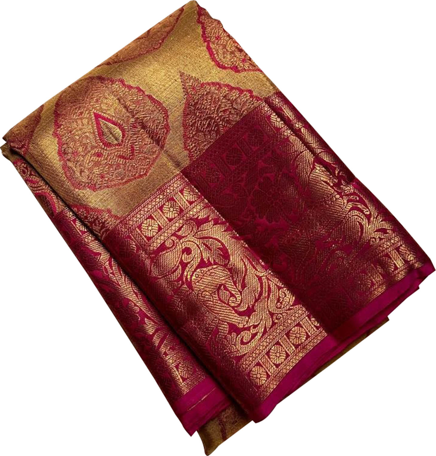Exquisite Golden Handloom Kanjeevaram Pure Silk Saree - Luxurion World