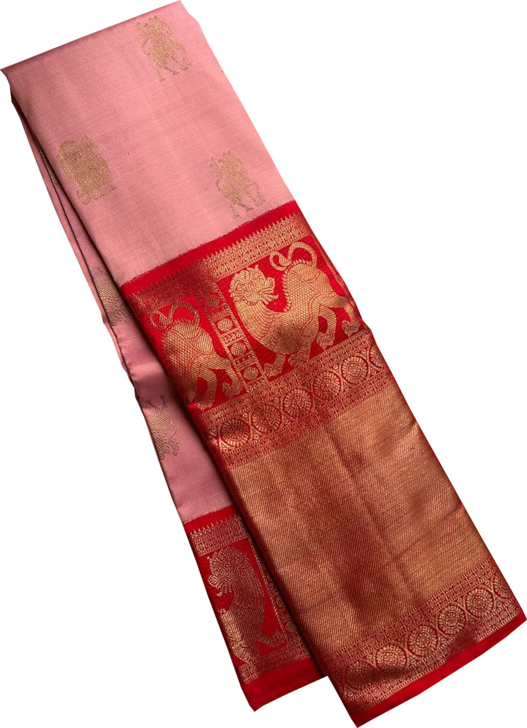 Stunning Pink And Red Handloom Kanjeevaram Pure Silk Saree - Luxurion World