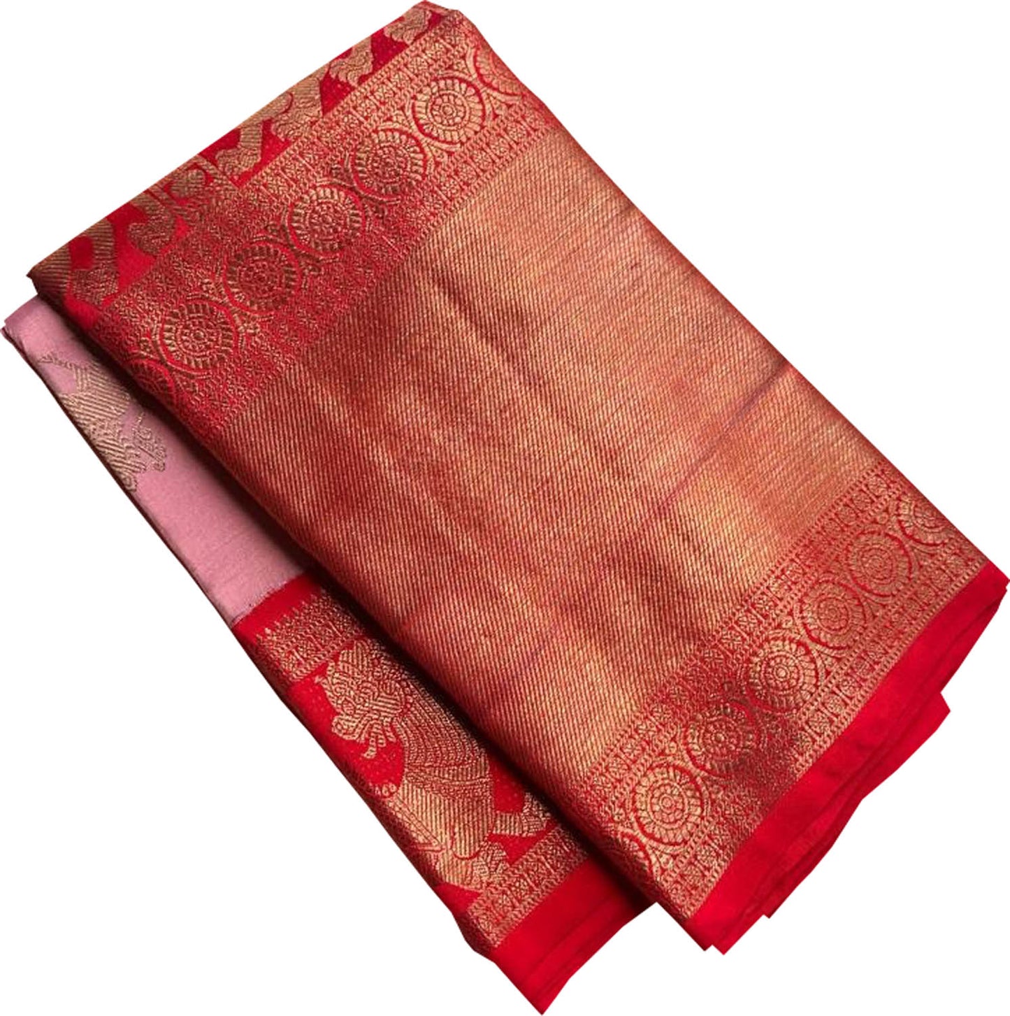 Stunning Pink And Red Handloom Kanjeevaram Pure Silk Saree - Luxurion World