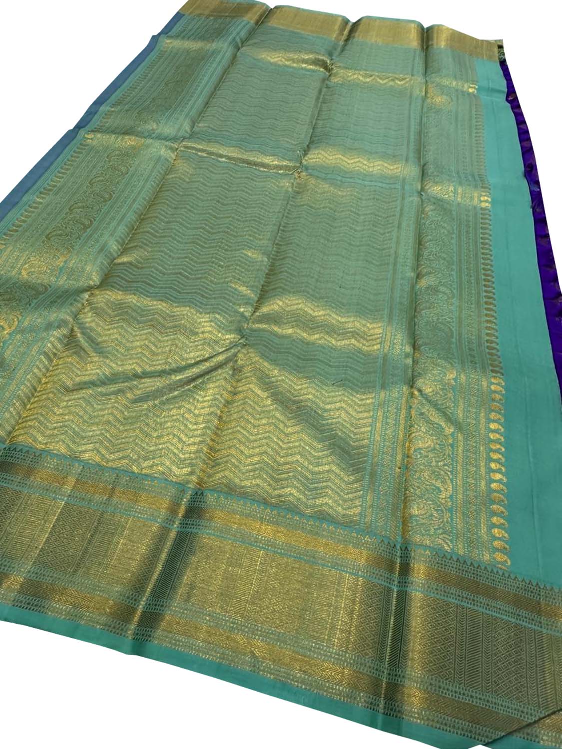 Exquisite Purple And Blue Handloom Kanjeevaram Pure Silk Saree - Luxurion World