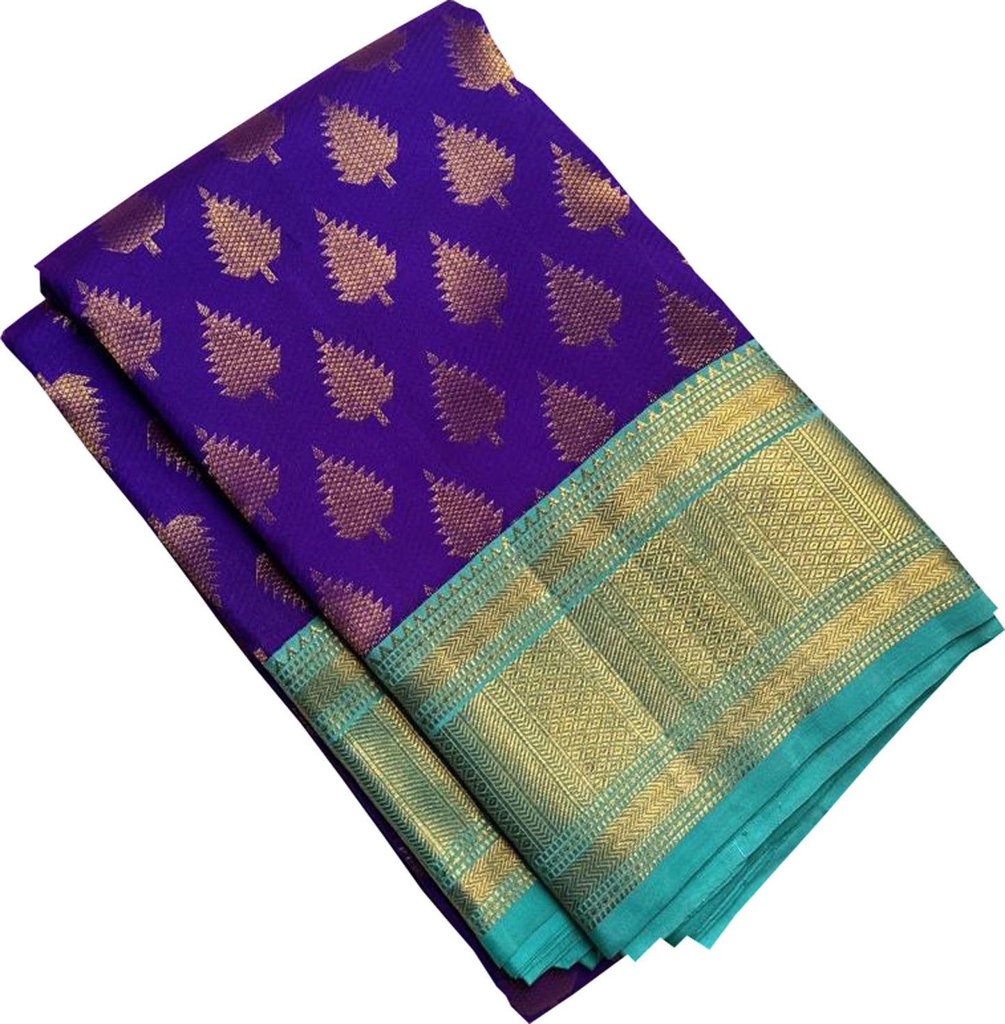 Exquisite Purple And Blue Handloom Kanjeevaram Pure Silk Saree - Luxurion World