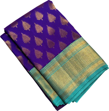 Exquisite Purple And Blue Handloom Kanjeevaram Pure Silk Saree - Luxurion World