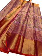 Pink Handloom Kanjeevaram Pure Silk Flower Design Saree - Luxurion World