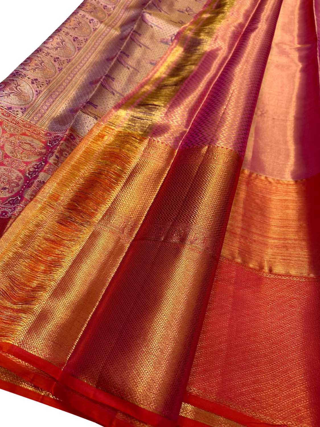 Pink Handloom Kanjeevaram Pure Silk Flower Design Saree - Luxurion World