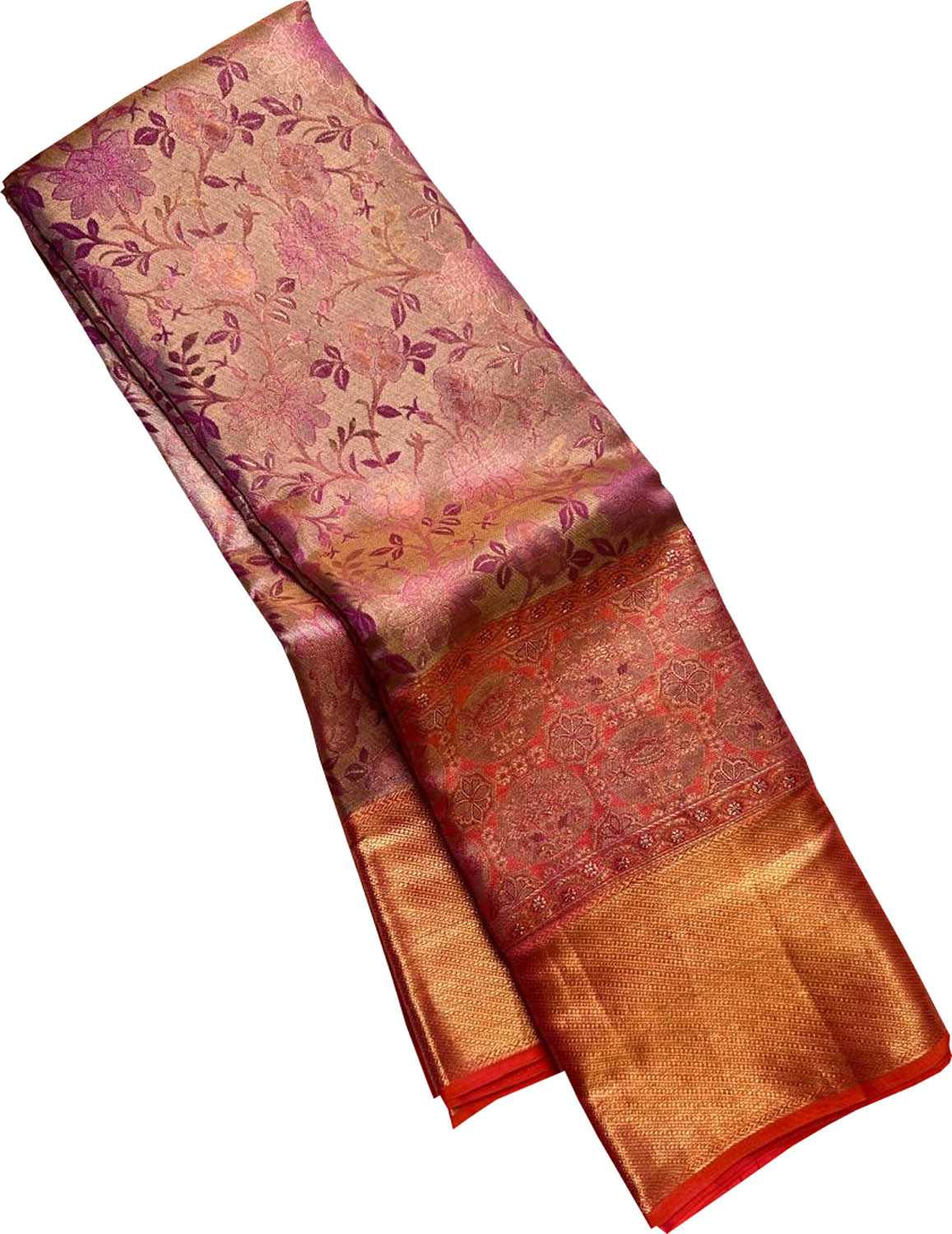 Pink Handloom Kanjeevaram Pure Silk Flower Design Saree - Luxurion World
