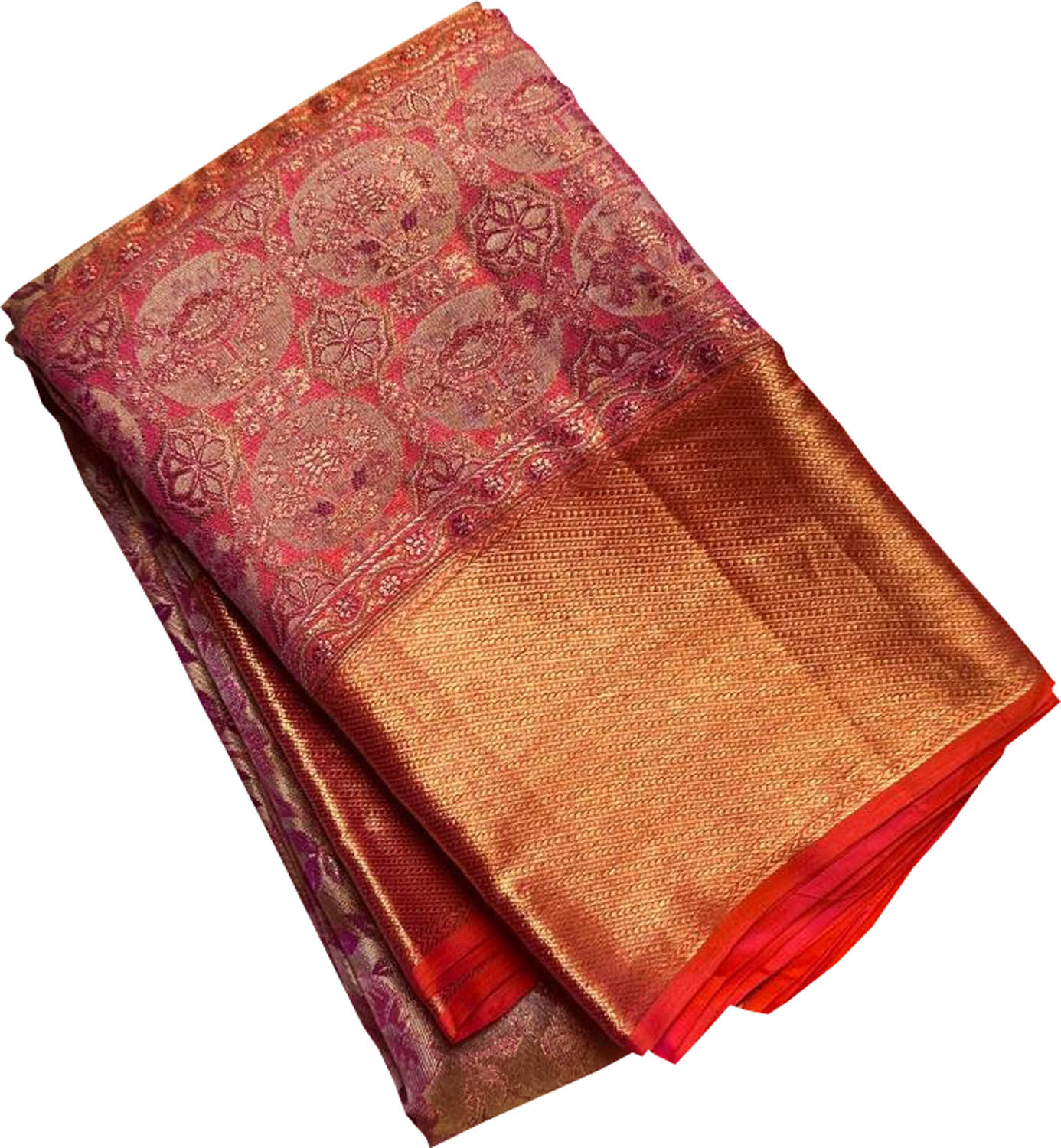 Pink Handloom Kanjeevaram Pure Silk Flower Design Saree - Luxurion World