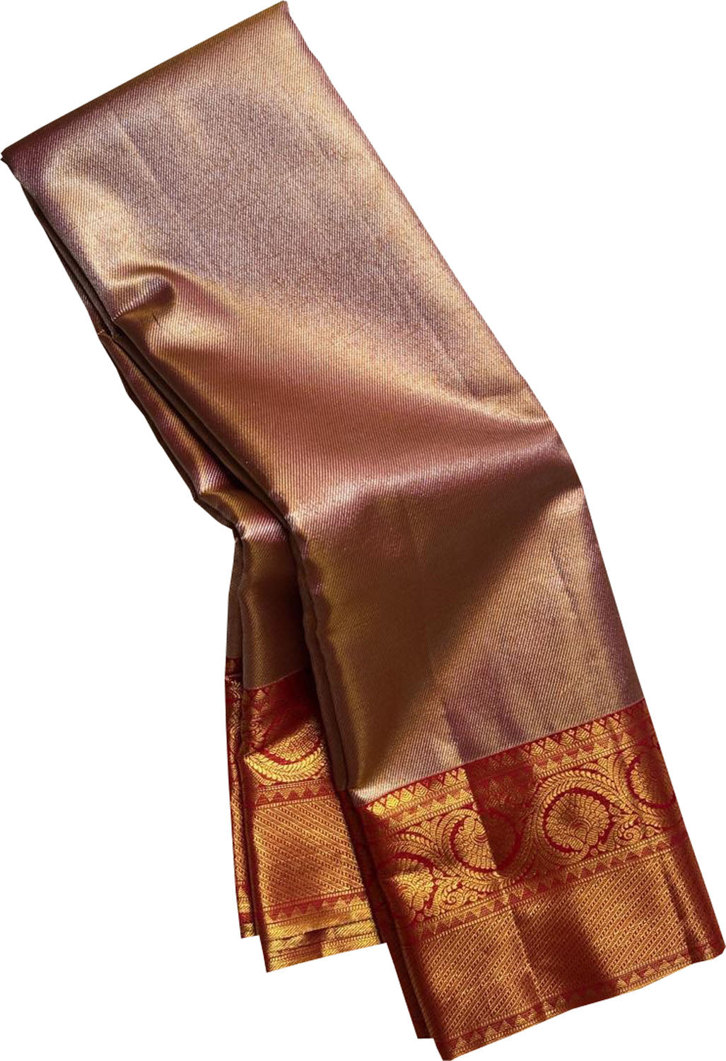 Exquisite Golden Handloom Kanjeevaram Pure Silk Saree With Red Border - Luxurion World