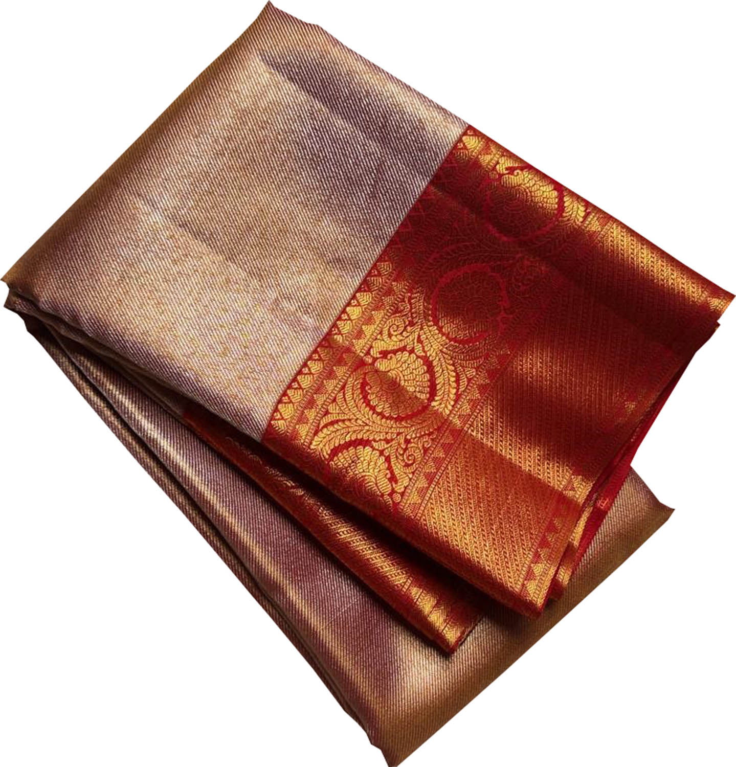Exquisite Golden Handloom Kanjeevaram Pure Silk Saree With Red Border - Luxurion World