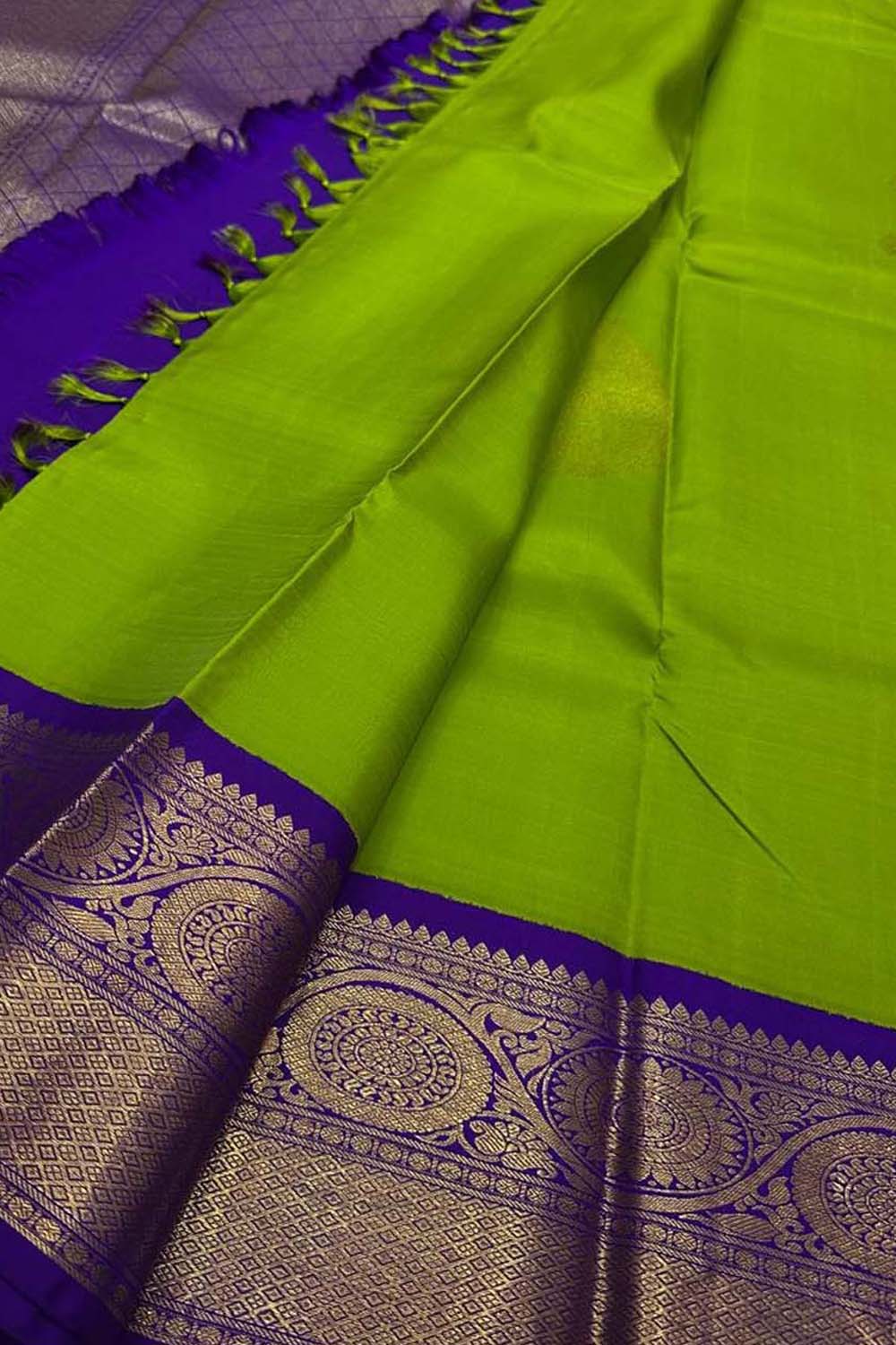 Blue And Green Kanjeevaram Handloom Pure Silk Saree - Luxurion World