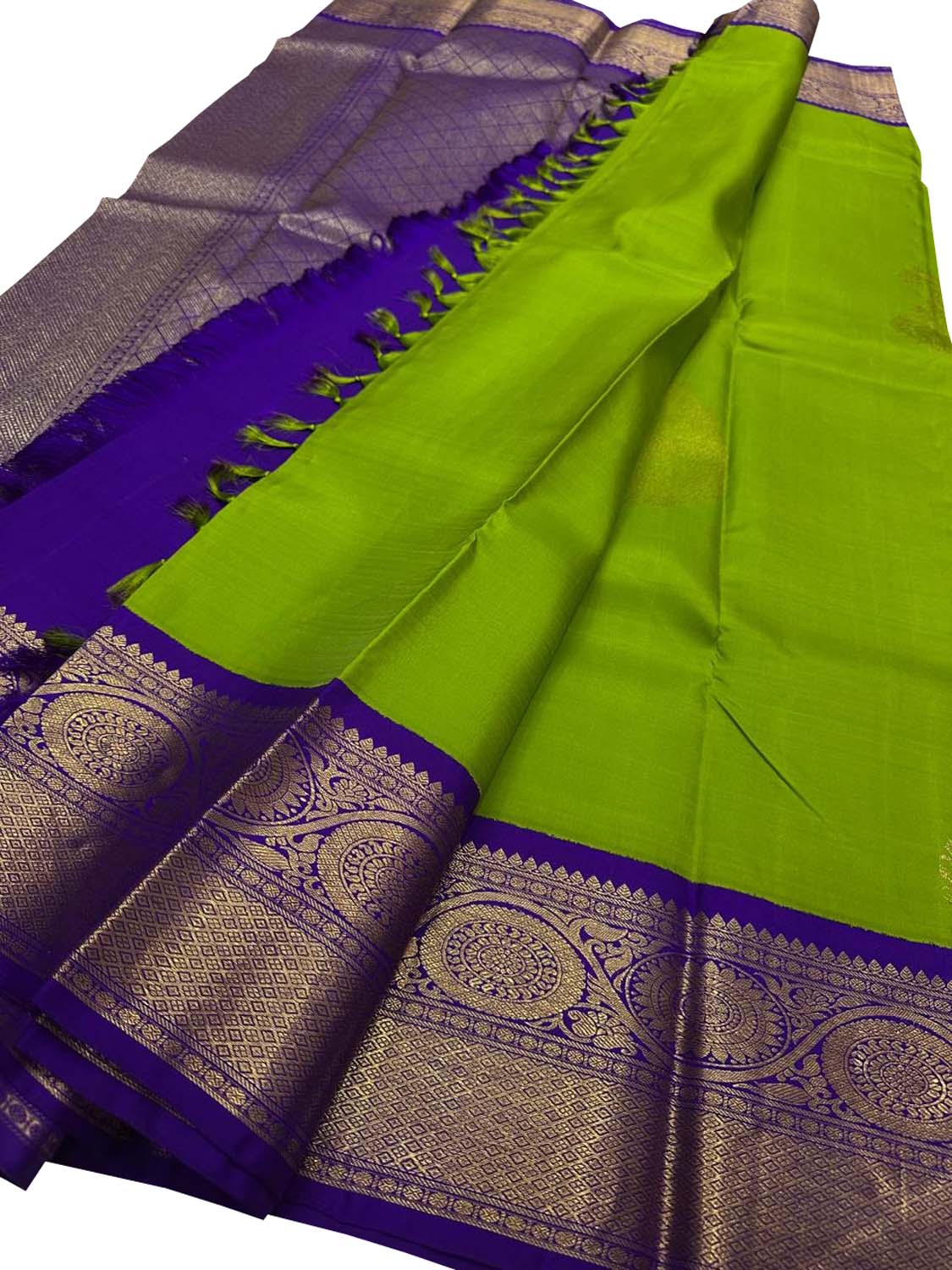 Blue And Green Kanjeevaram Handloom Pure Silk Saree - Luxurion World