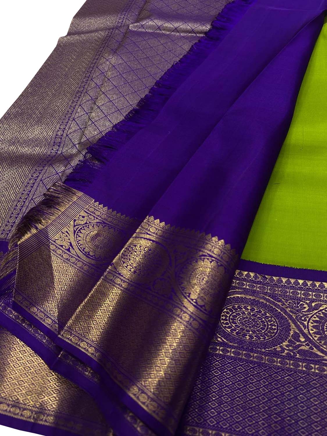 Blue And Green Kanjeevaram Handloom Pure Silk Saree - Luxurion World