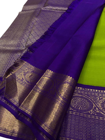 Blue And Green Kanjeevaram Handloom Pure Silk Saree - Luxurion World