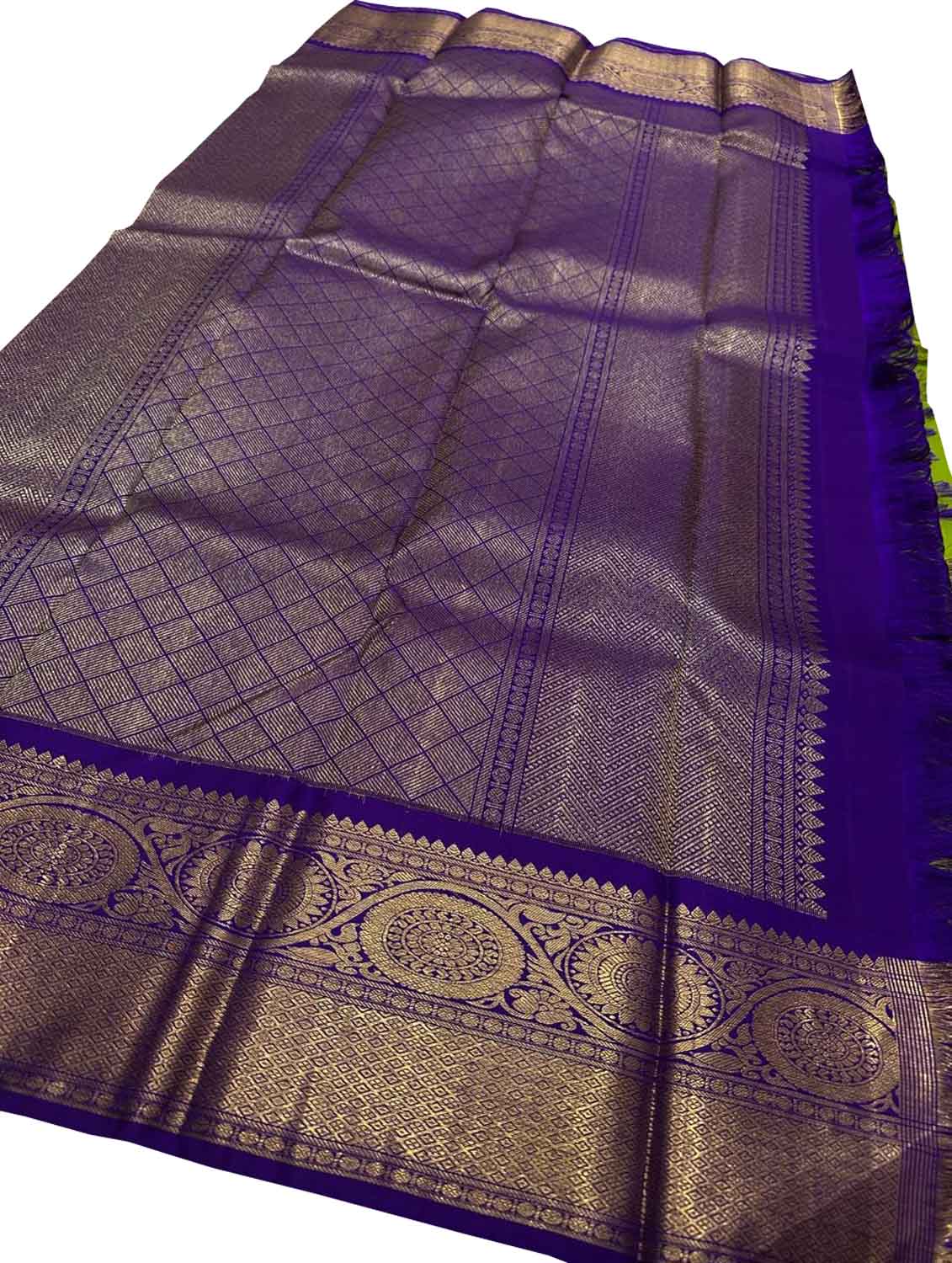 Blue And Green Kanjeevaram Handloom Pure Silk Saree - Luxurion World