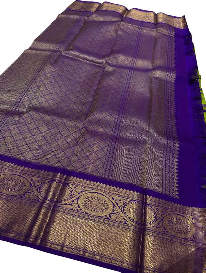 Blue And Green Kanjeevaram Handloom Pure Silk Saree - Luxurion World