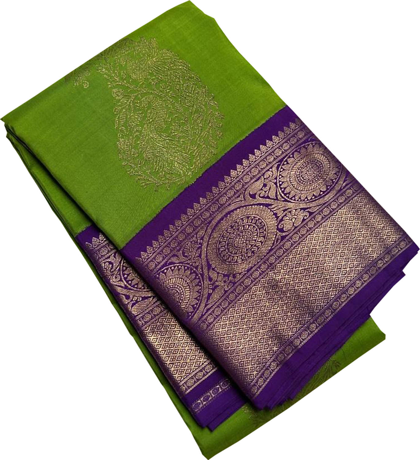 Blue And Green Kanjeevaram Handloom Pure Silk Saree - Luxurion World