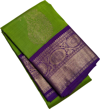 Blue And Green Kanjeevaram Handloom Pure Silk Saree - Luxurion World