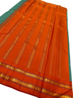 Blue And Orange Kanjeevaram Handloom Pure Silk Saree - Luxurion World