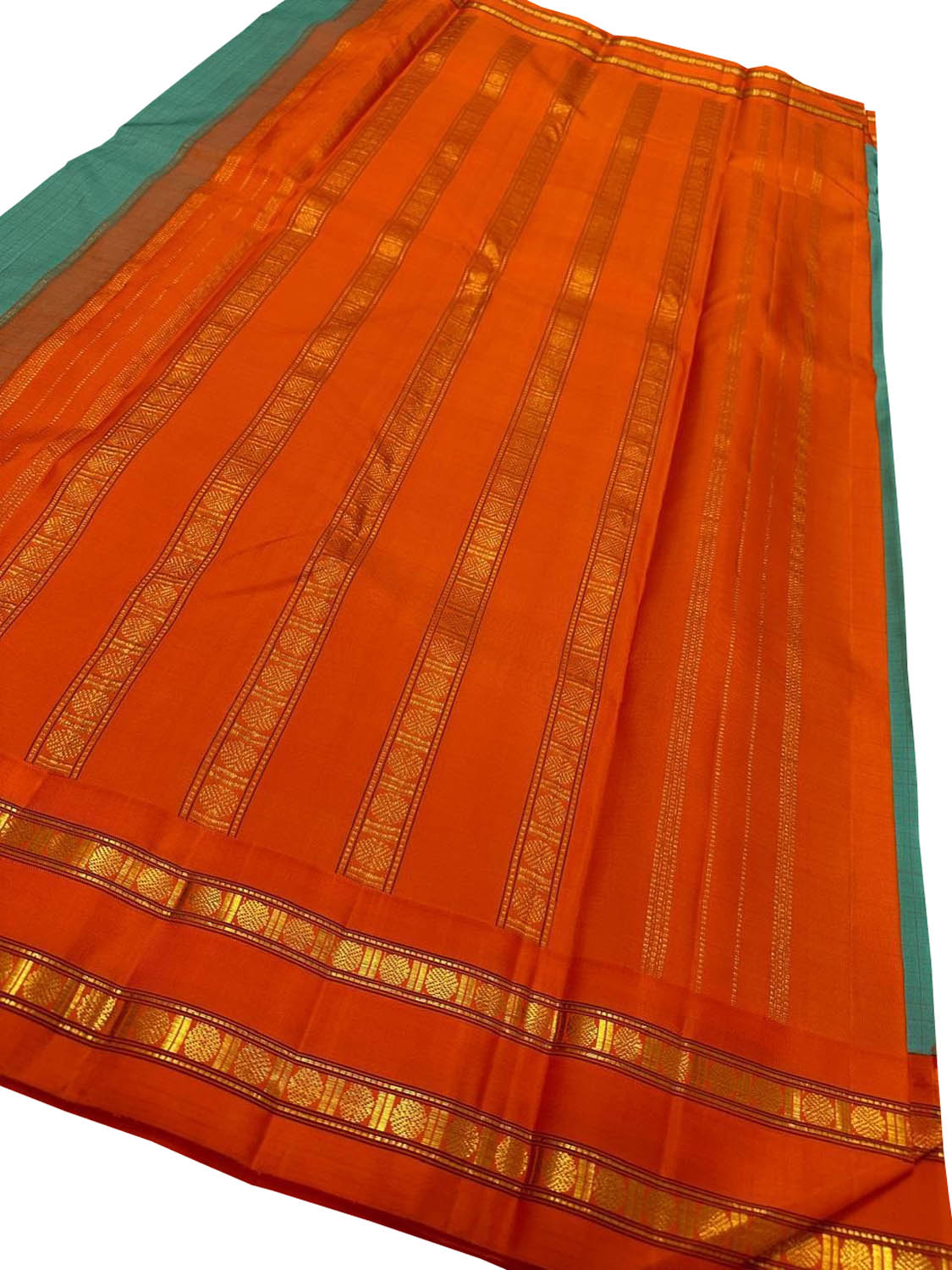 Blue And Orange Kanjeevaram Handloom Pure Silk Saree - Luxurion World