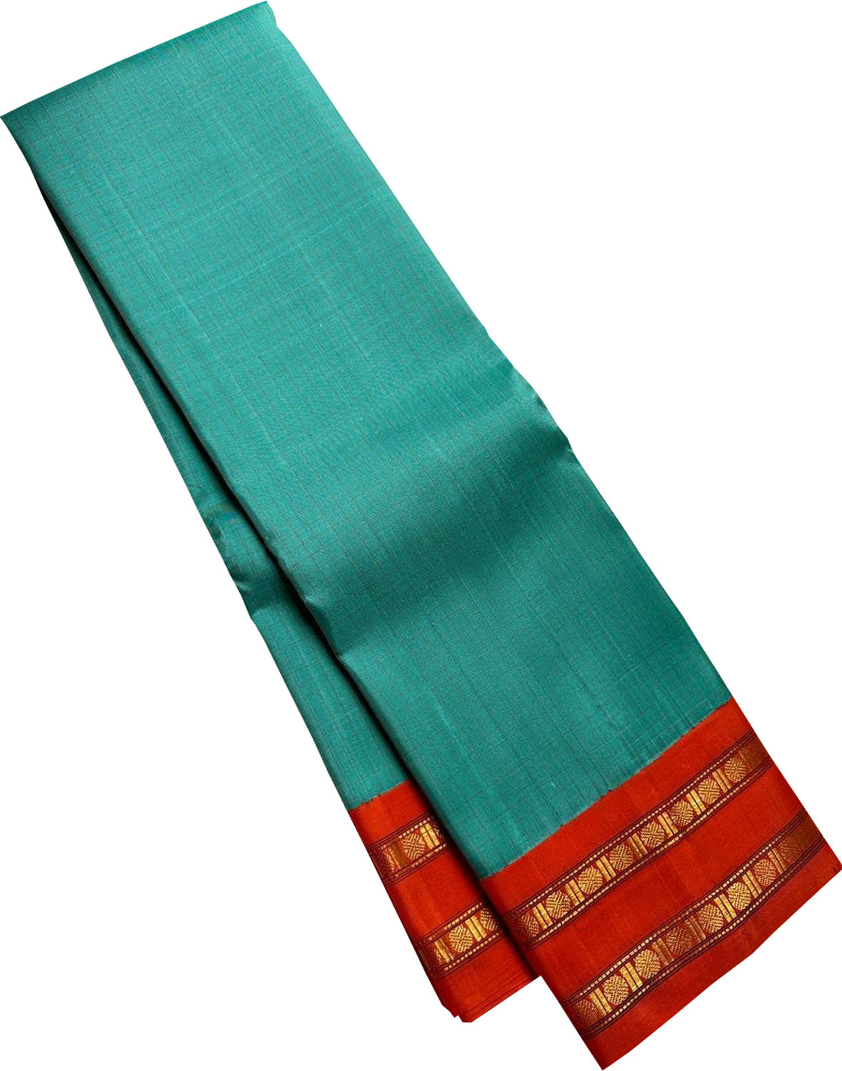 Blue And Orange Kanjeevaram Handloom Pure Silk Saree - Luxurion World