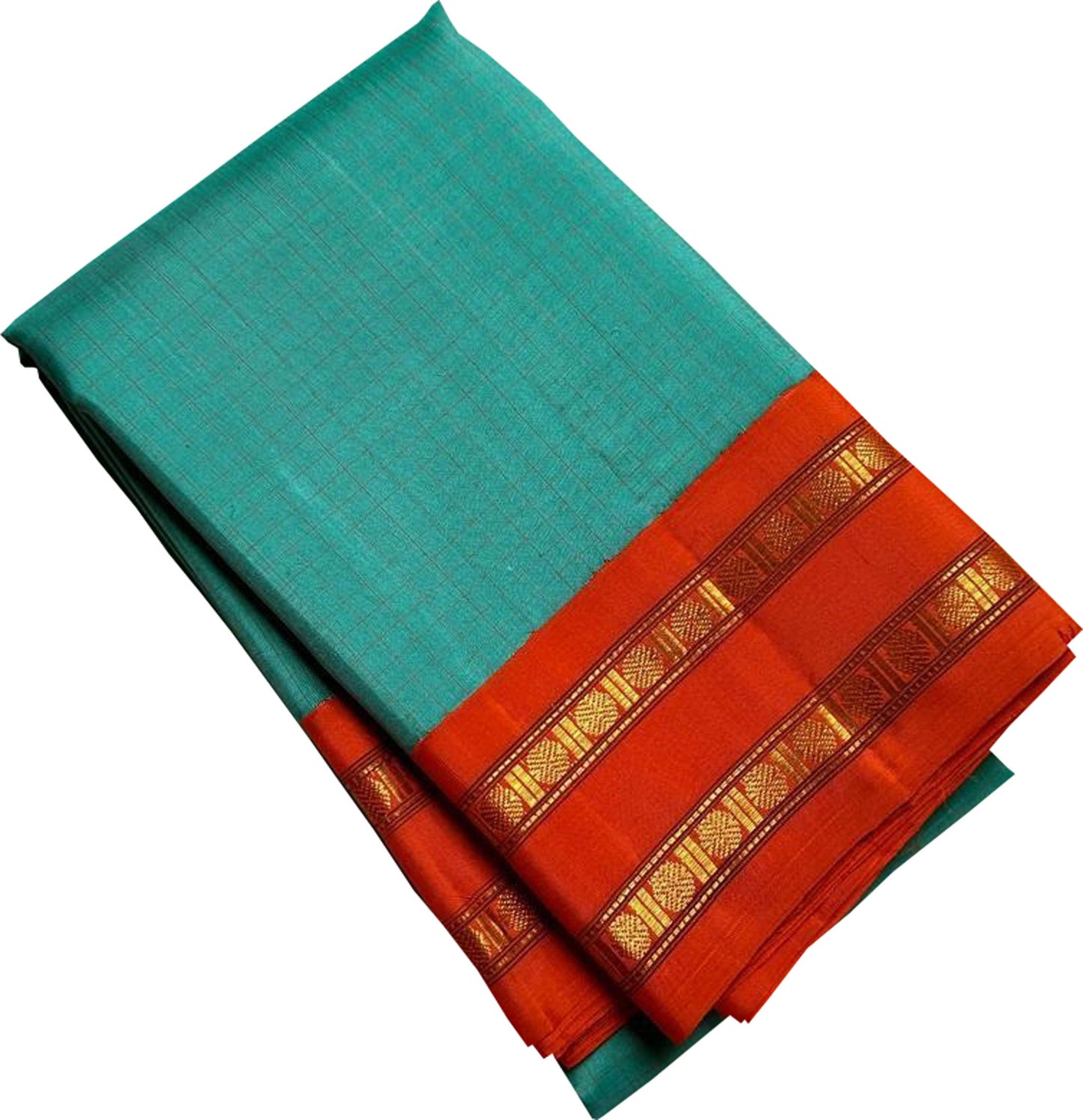 Blue And Orange Kanjeevaram Handloom Pure Silk Saree - Luxurion World