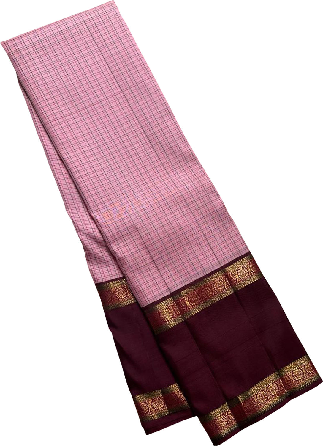 Stunning Pink And Maroon Checks Handloom Kanjeevaram Pure Silk Saree - Luxurion World