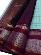 Exquisite Blue Checks Handloom Kanjeevaram Pure Silk Saree - Luxurion World