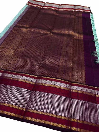 Exquisite Blue Checks Handloom Kanjeevaram Pure Silk Saree - Luxurion World
