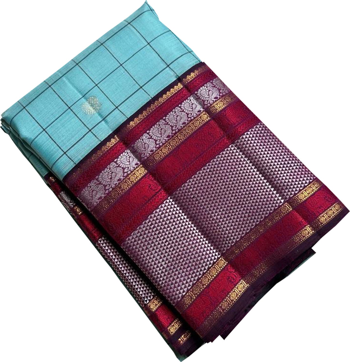 Exquisite Blue Checks Handloom Kanjeevaram Pure Silk Saree - Luxurion World