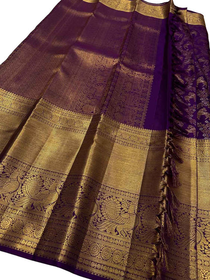 Exquisite Purple Handloom Kanjeevaram Pure Silk Animal Design Saree - Luxurion World