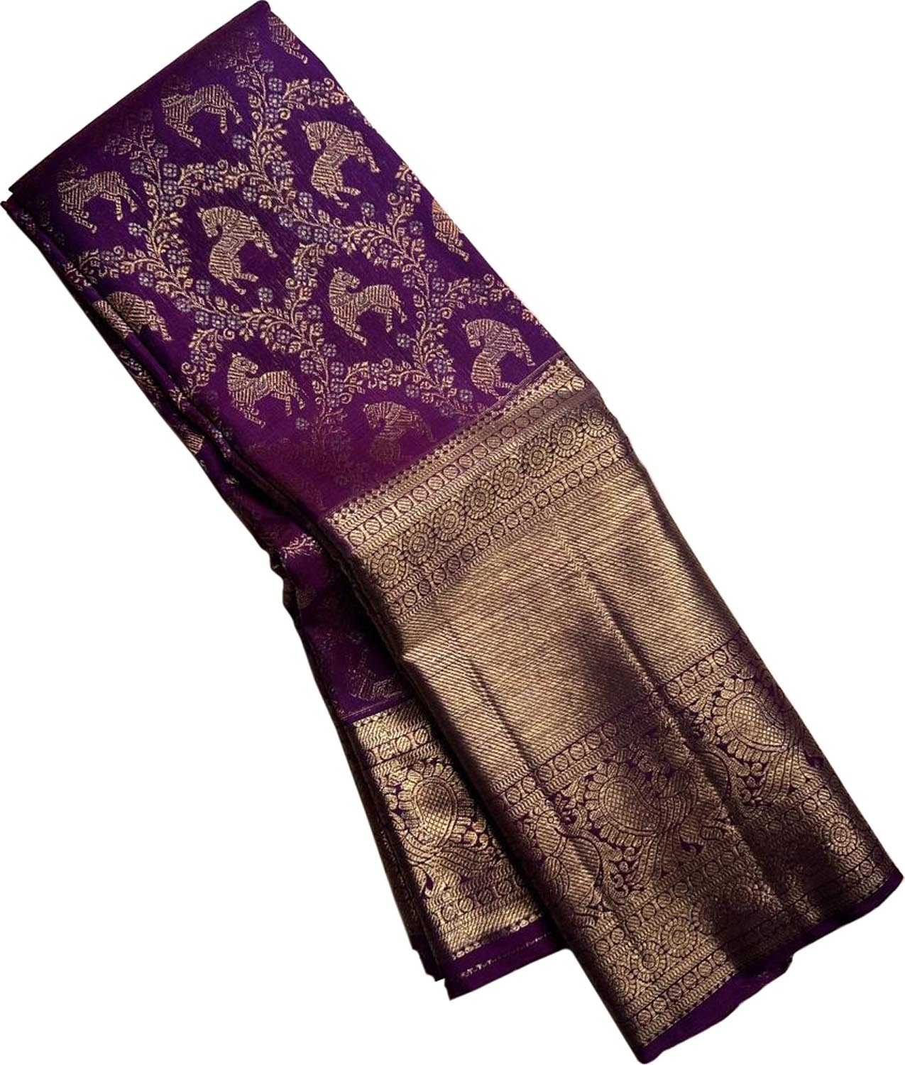 Exquisite Purple Handloom Kanjeevaram Pure Silk Animal Design Saree - Luxurion World