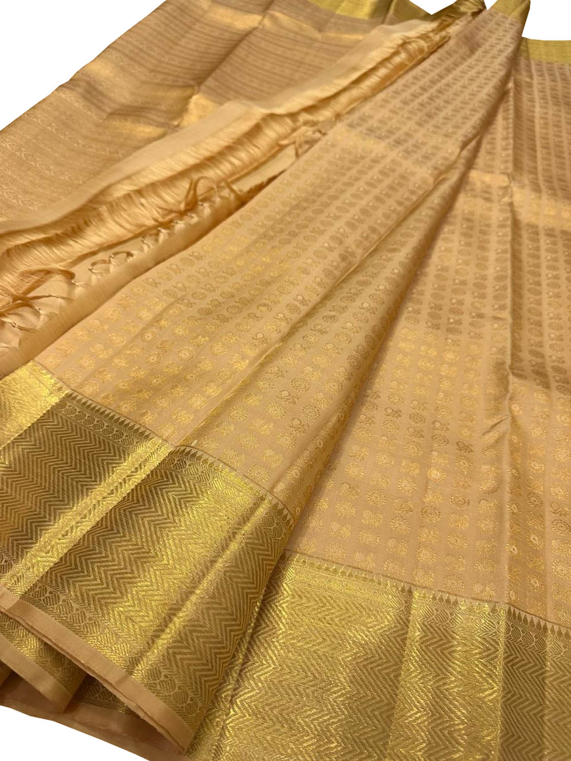 Golden Handloom Kanjeevaram Pure Silk Small Booti Design Saree - Luxurion World