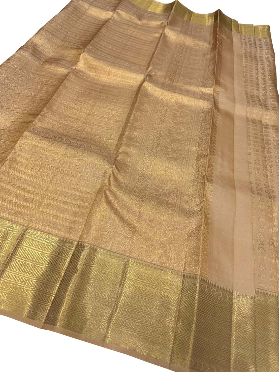 Golden Handloom Kanjeevaram Pure Silk Small Booti Design Saree - Luxurion World