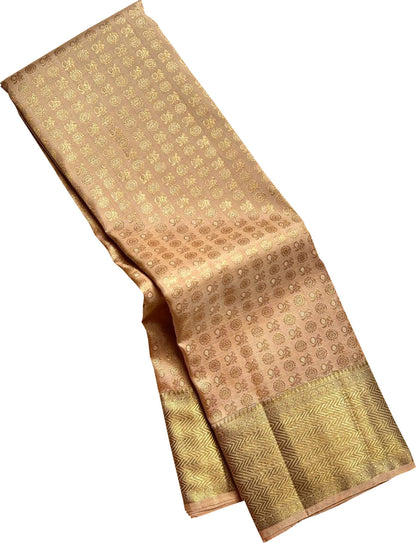 Golden Handloom Kanjeevaram Pure Silk Small Booti Design Saree - Luxurion World