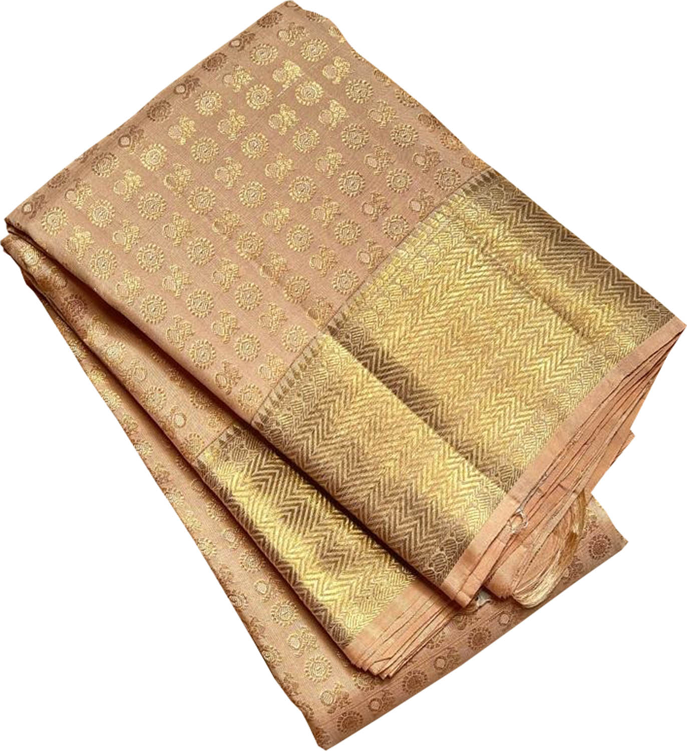 Golden Handloom Kanjeevaram Pure Silk Small Booti Design Saree - Luxurion World