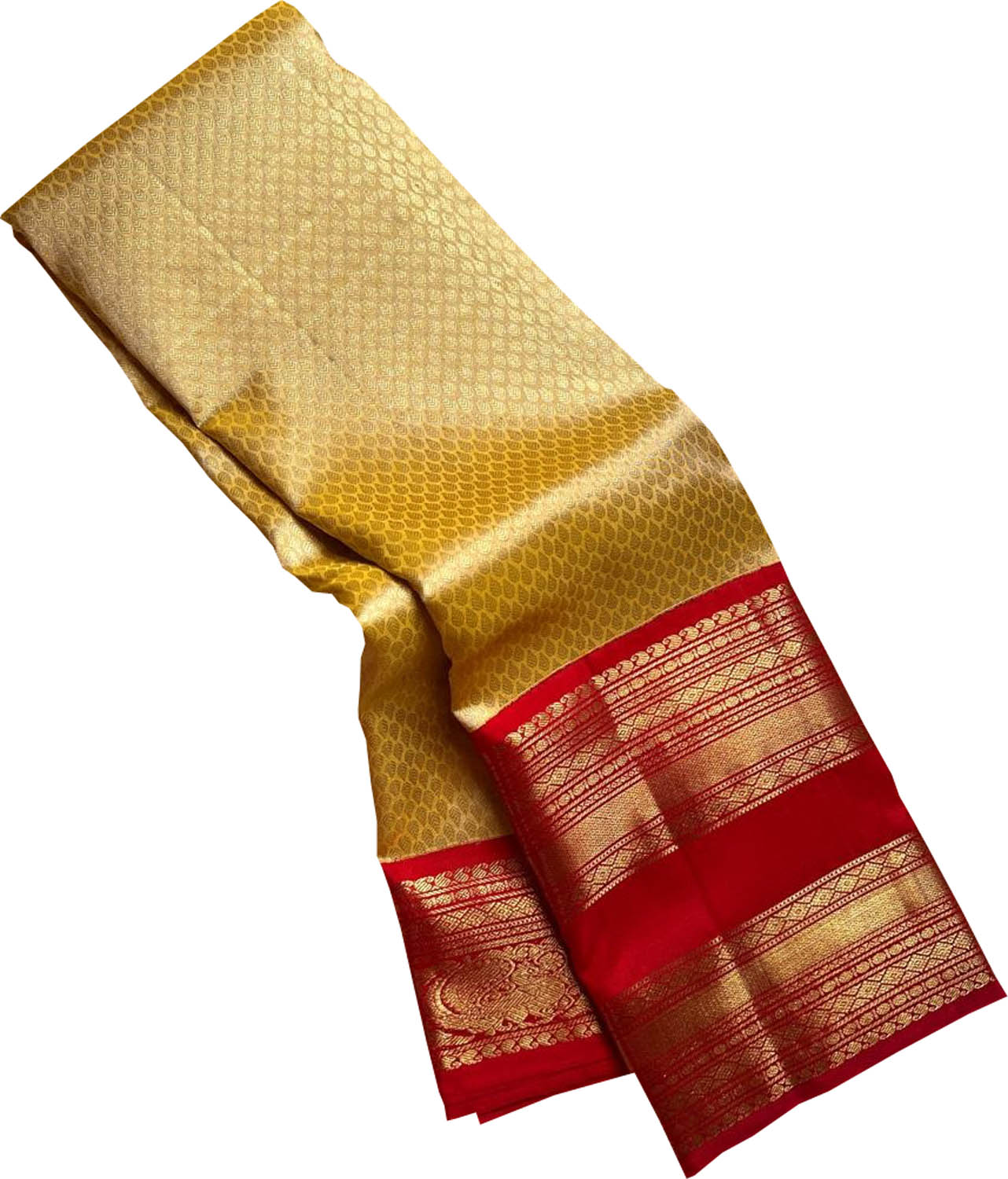 Yellow And Red Handloom Kanjeevaram Pure Silk Saree - Luxurion World