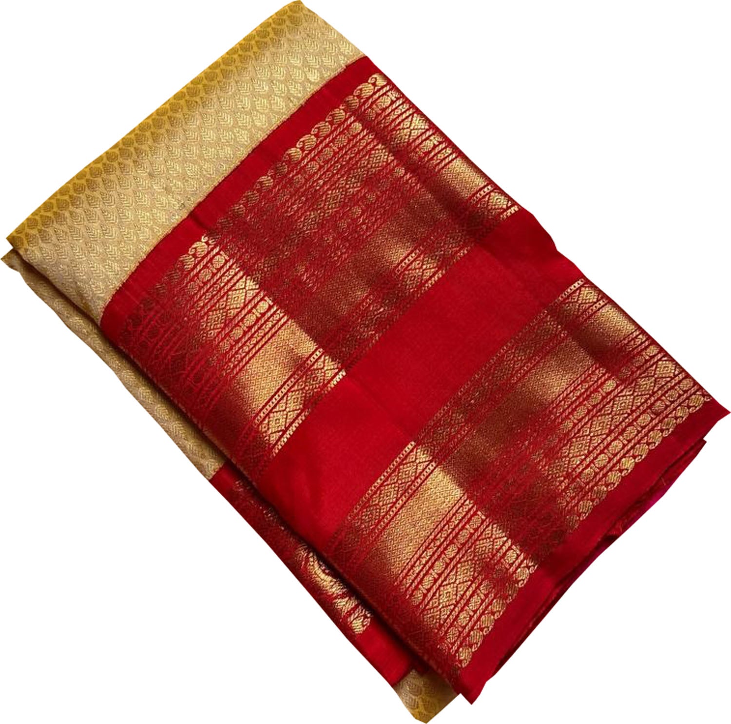 Yellow And Red Handloom Kanjeevaram Pure Silk Saree - Luxurion World