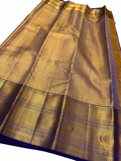 Golden And Blue Handloom Kanjeevaram Pure Silk Saree - Luxurion World