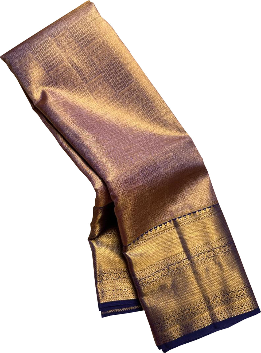 Golden And Blue Handloom Kanjeevaram Pure Silk Saree - Luxurion World