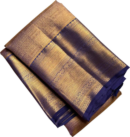 Golden And Blue Handloom Kanjeevaram Pure Silk Saree - Luxurion World
