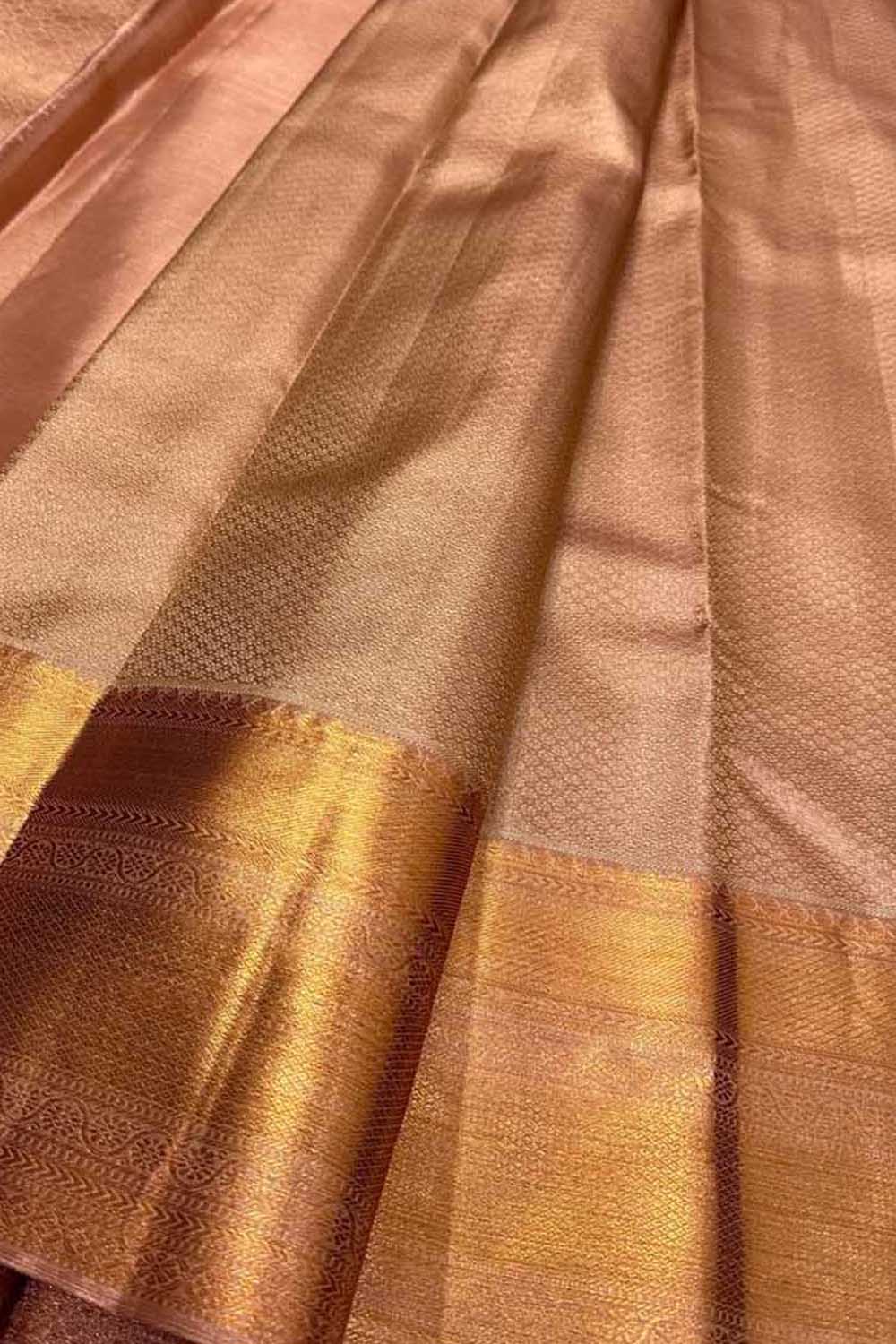 Peach Handloom Kanjeevaram Pure Silk Saree - Elegant and Luxurious - Luxurion World
