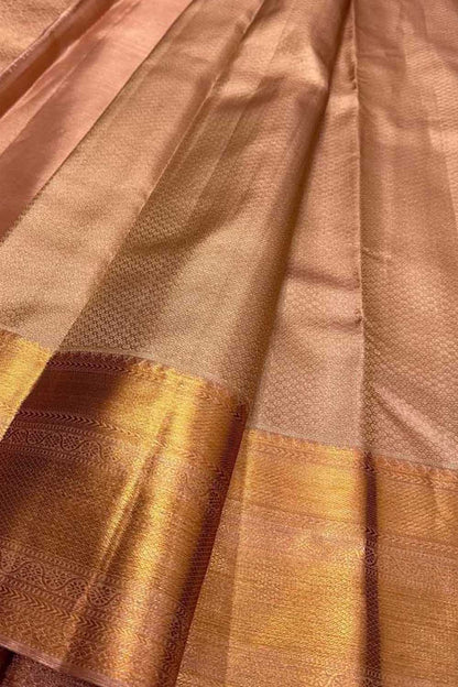 Peach Handloom Kanjeevaram Pure Silk Saree - Elegant and Luxurious - Luxurion World