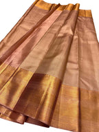 Peach Handloom Kanjeevaram Pure Silk Saree - Elegant and Luxurious - Luxurion World