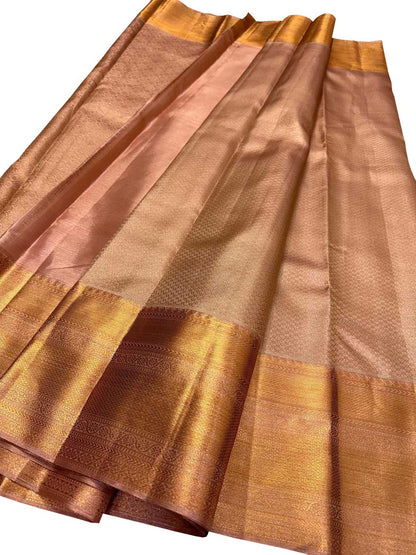 Peach Handloom Kanjeevaram Pure Silk Saree - Elegant and Luxurious - Luxurion World