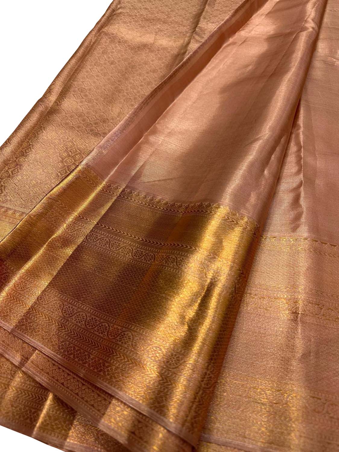 Peach Handloom Kanjeevaram Pure Silk Saree - Elegant and Luxurious - Luxurion World