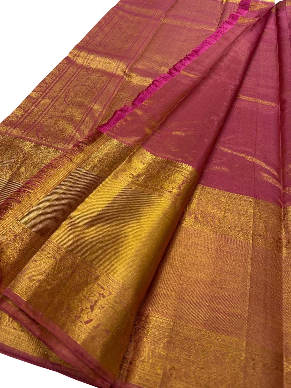 Pink Handloom Kanjeevaram Pure Silk Paisley Design Saree - Luxurion World